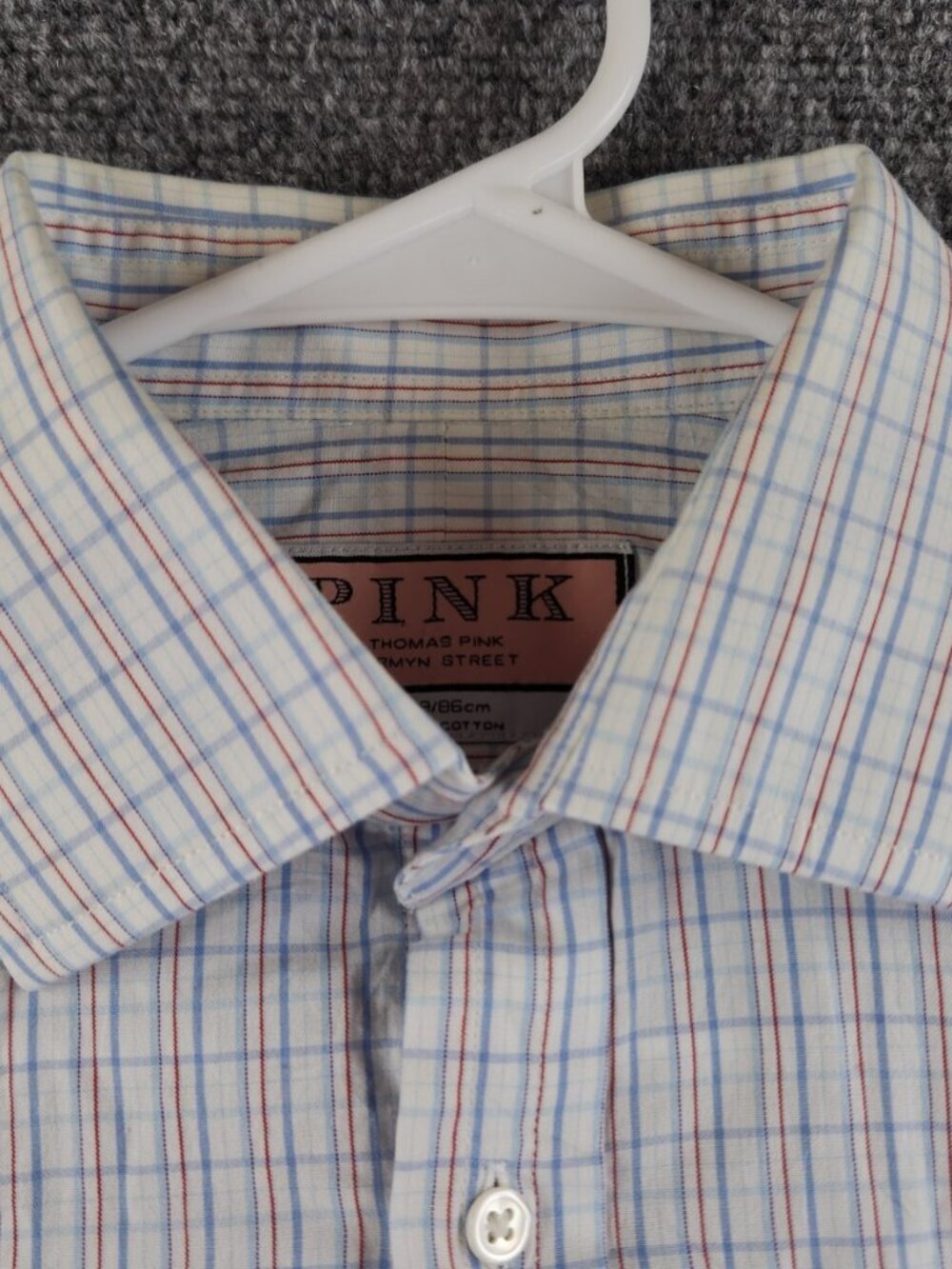 Thomas Pink Long Sleeve Button Up Cotton Red White Blue Check 15.5 34 Men French